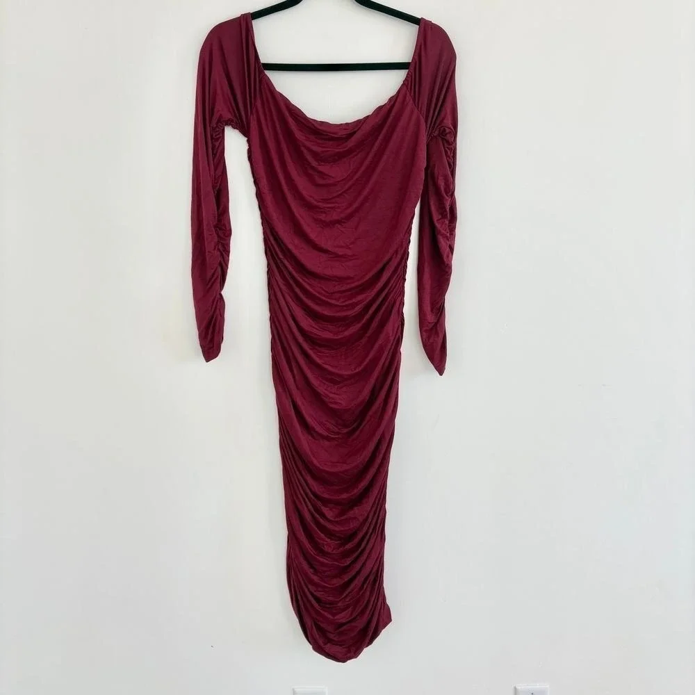 Vici NEW Twas The Night Drape Off The Shoulder Midi Dress - Wine /‎ XL - Picture 6 of 6